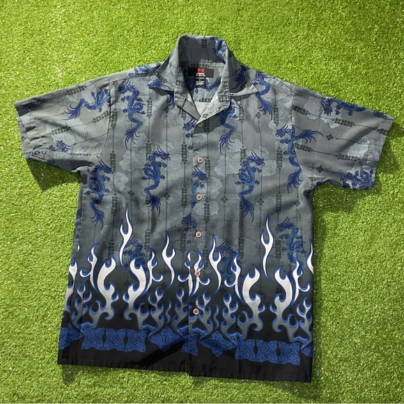 Other - Vintage Blue Dragon Flames Men’s Hawaiian Shirt